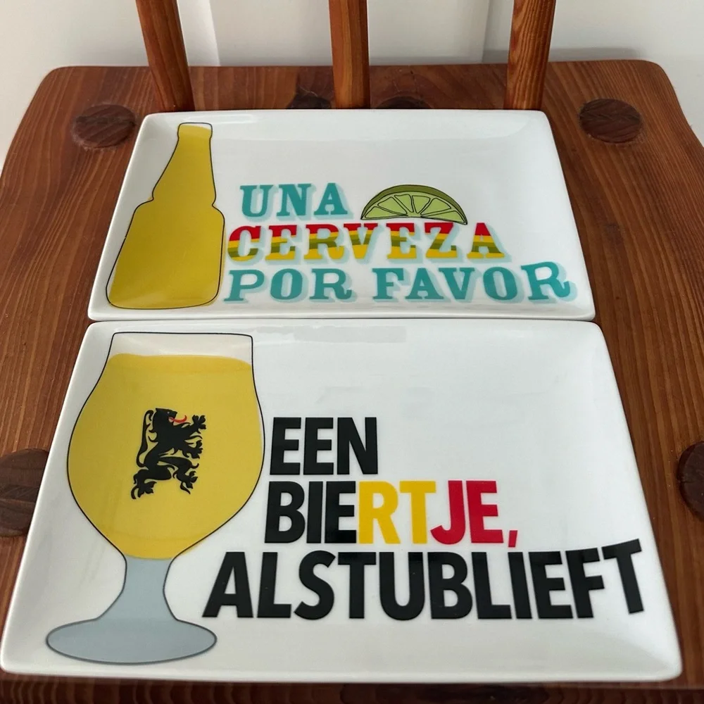 Set of 2 Crate & Barrel Beer Appetizer Plate Una Een